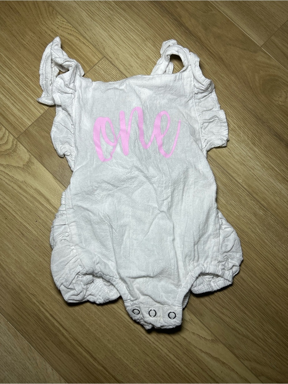 Source Unknown White Baby Romper with Pink "one" Graphic